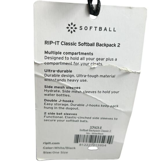 RIP-IT Classic Softball Backpack Black 2 2CPACK-B 2 Side Bat Sleeves NEW DURABLE main image 3